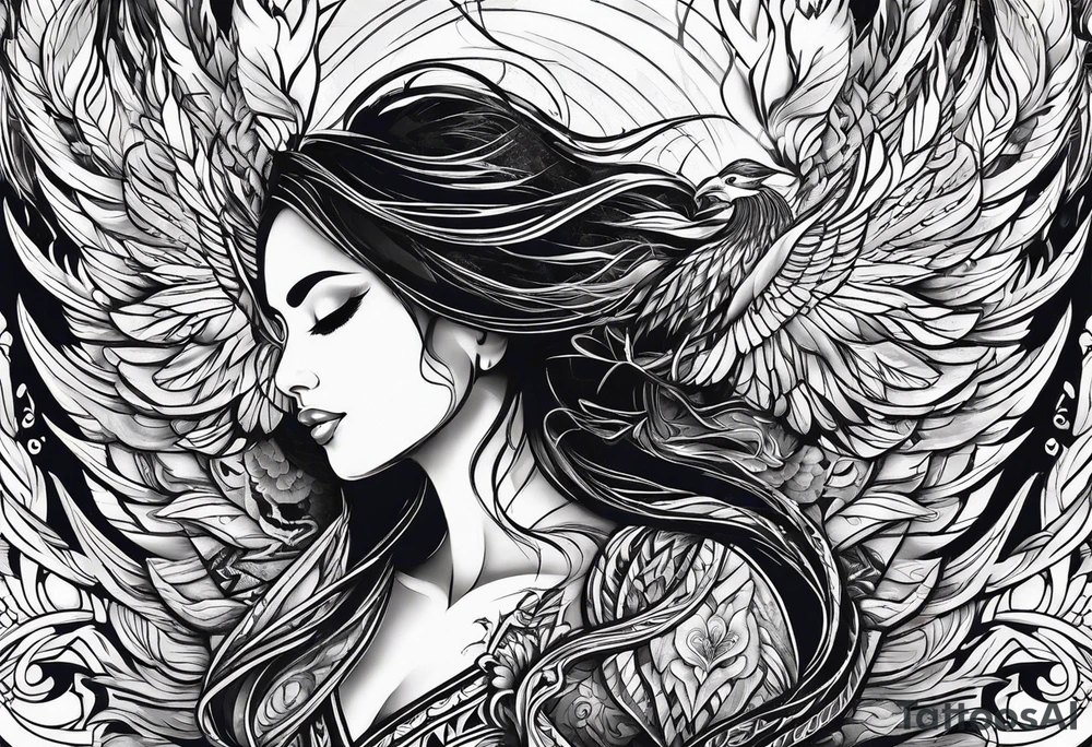 Like a phoenix rising from ashes, a woman who's has been through pain and now finding her strength tattoo idea