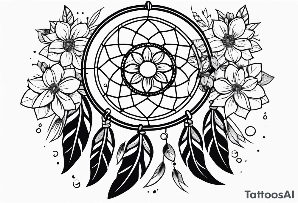 Dream catcher with flowers tattoo idea