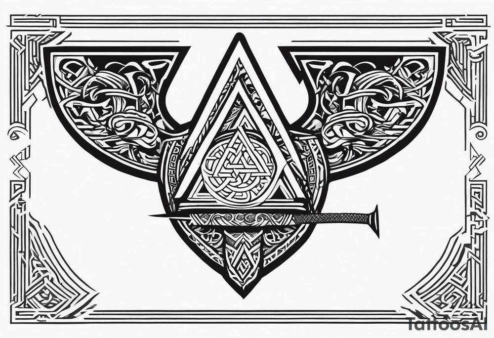 Valhalla sword shield axe Valknut tattoo idea