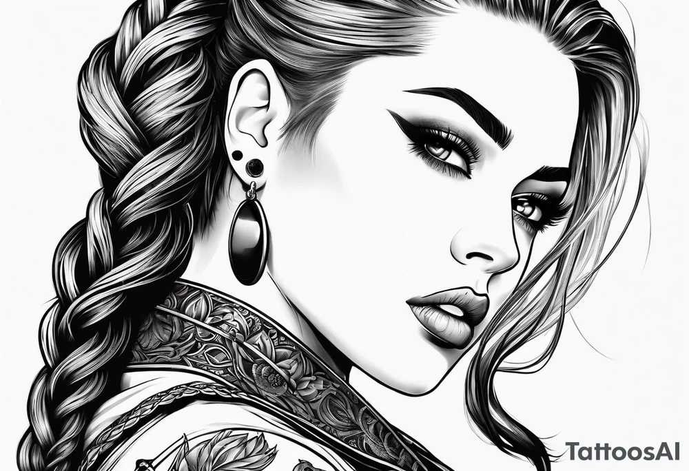 Bikergirl with dutch braids tattoo idea
