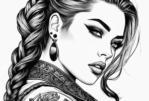 Bikergirl with dutch braids tattoo idea