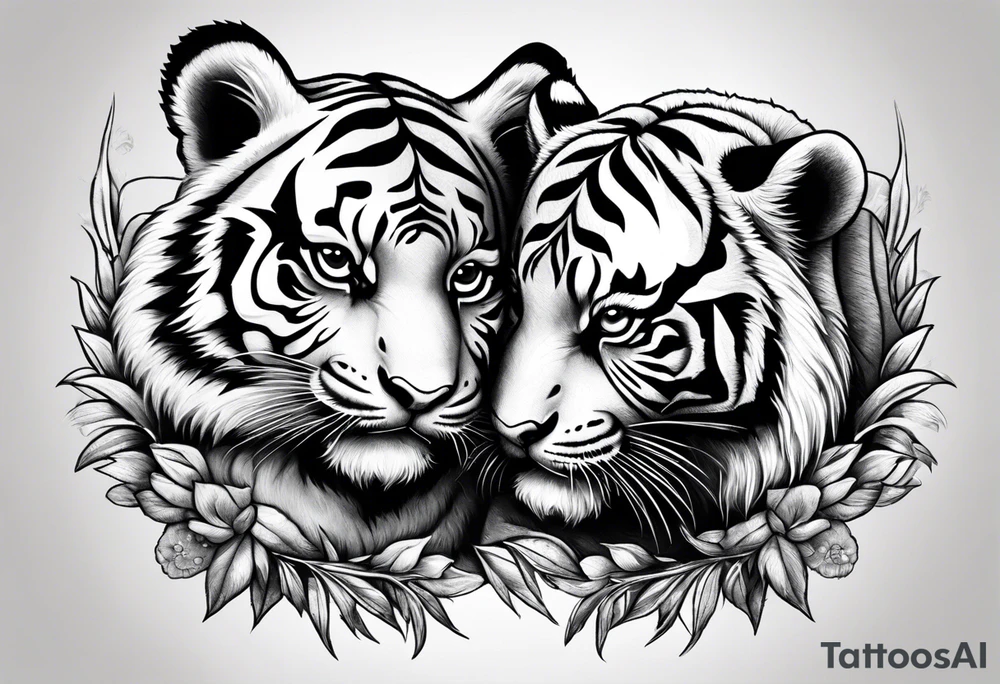 Baby tiger and baby panda hanging out tattoo idea
