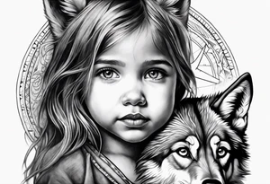 Toddler girl with wolf face and compass tattoo idea