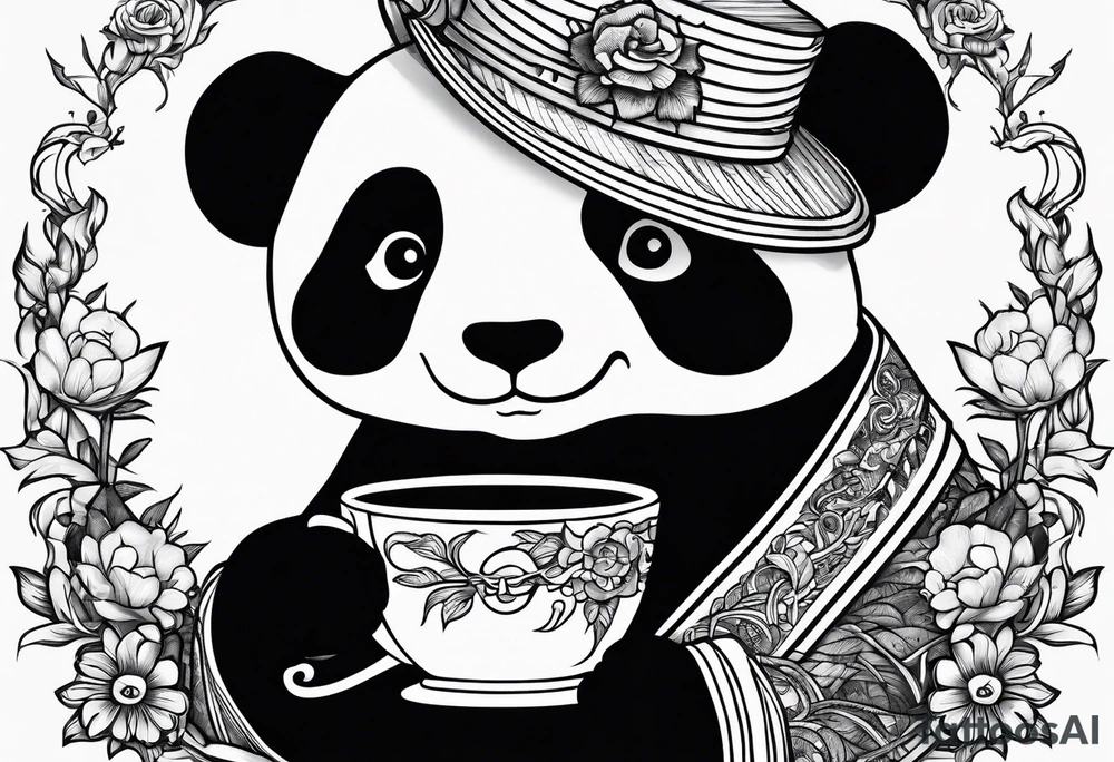 Panda sipping coffee tattoo idea