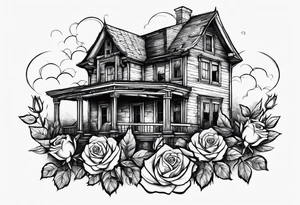 abandoned old house, broken sword, roses, тату рукав tattoo idea