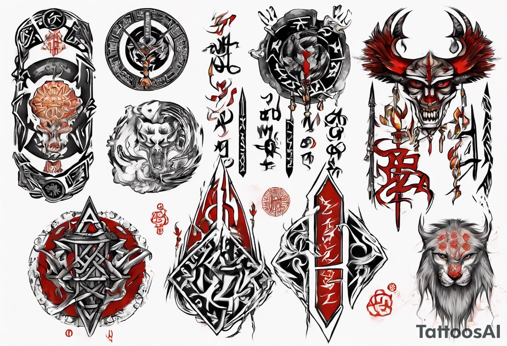 Nórdic runes Style yakuza full body tattoo idea
