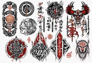 Nórdic runes Style yakuza full body tattoo idea