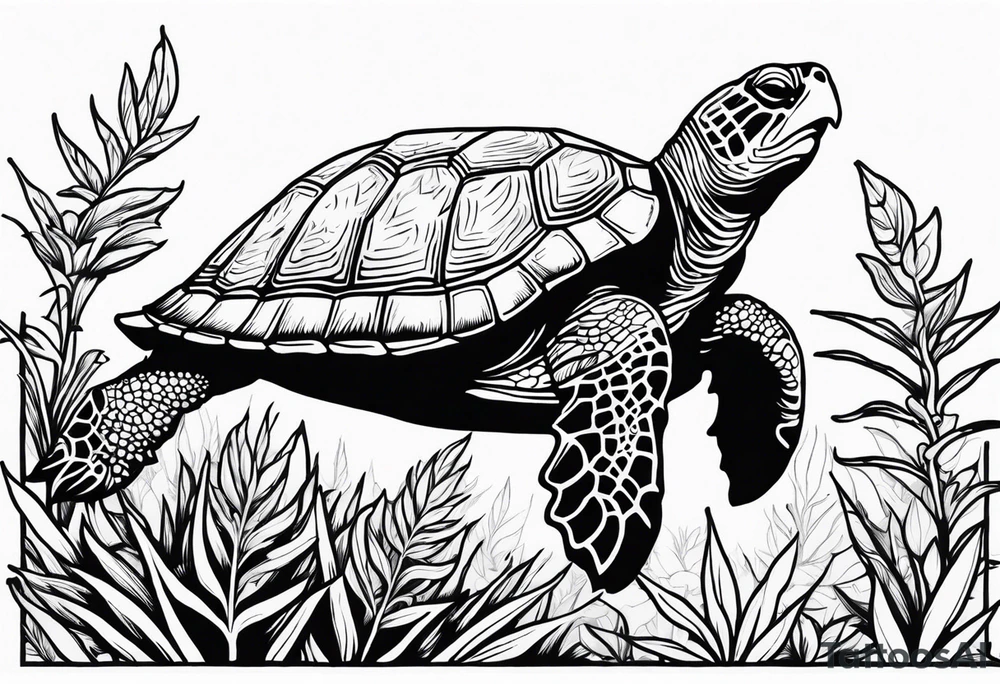 Turtle in marijuana field tattoo idea