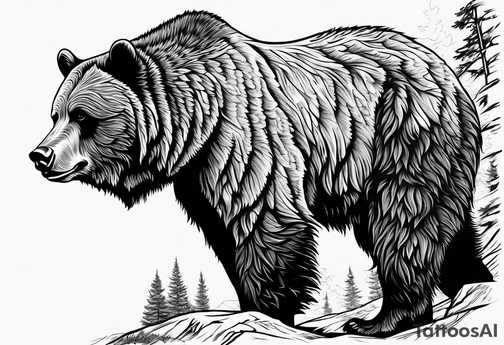 A grizzly bear scene hunting a wolf in the wild tattoo idea A grizzly bear scene hunting a wolf in the wild tattoo idea