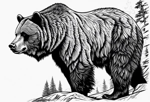 A grizzly bear scene hunting a wolf in the wild tattoo idea