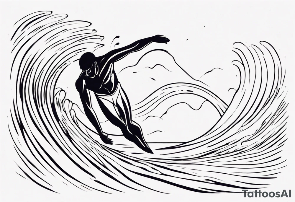 man swimming with waves. minimalist tattoo tattoo idea