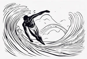 man swimming with waves. minimalist tattoo tattoo idea