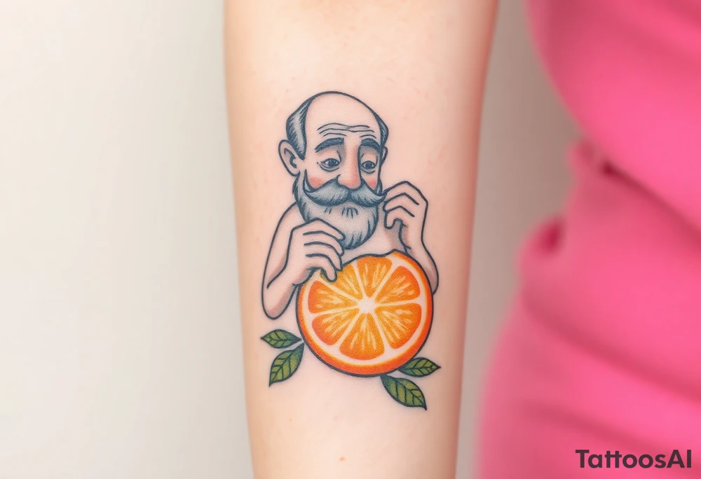Grandfather peeling an orange tattoo idea
