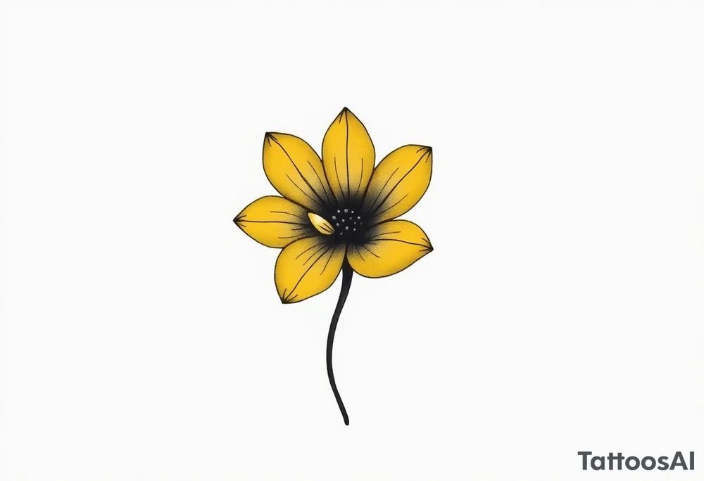 A minimalist flower tattoo that represents a shattered and betrayed gemini woman who fought hard throughout this year. With colors yellow and black. Make it unique and rare. Without leaves and stem. Simple but elegant. Cute and catchy tattoo idea