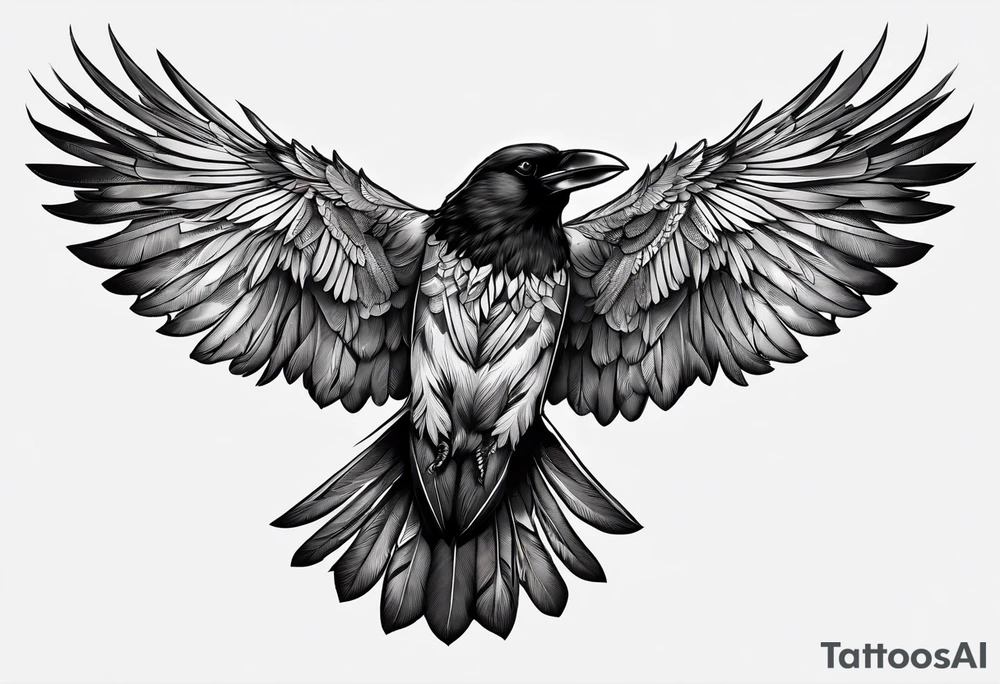 crow with open wings, only line drawing, symmetrical, without background, tattoo idea crow with open wings, only line drawing, symmetrical, without background, tattoo idea