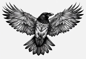 crow with open wings, only line drawing, symmetrical, without background, tattoo idea