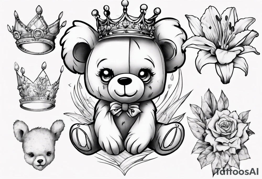 Lily crown teddy bear tattoo idea