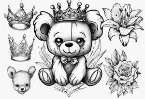 Lily crown teddy bear tattoo idea