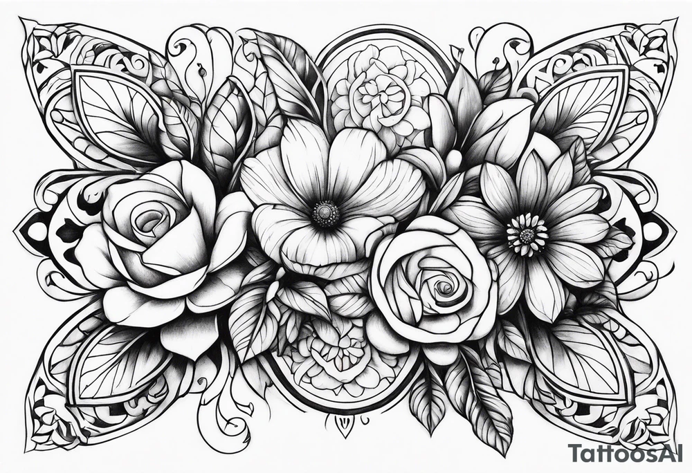 ornaments of flowers tattoo idea