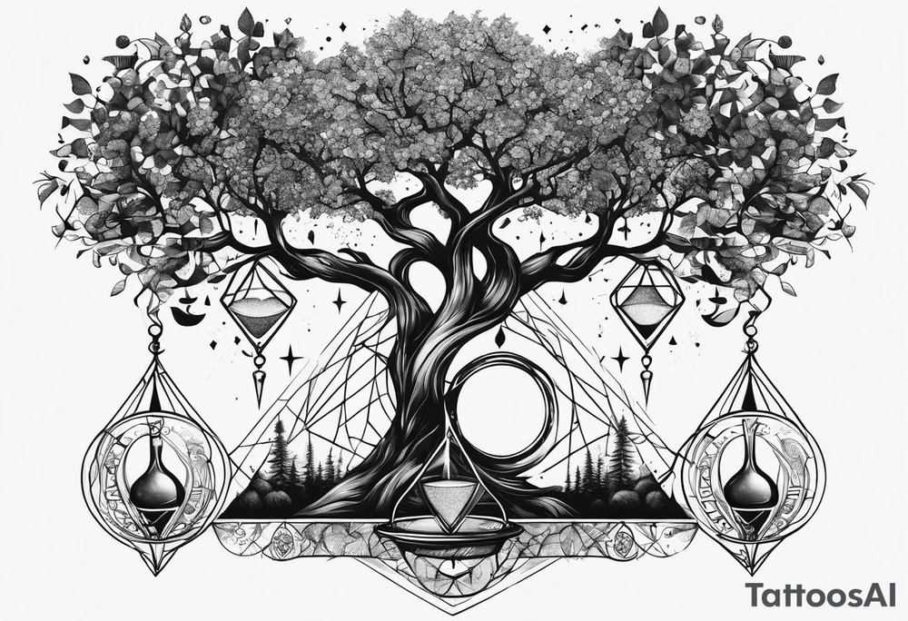 chemical equilibrium symbol included in the tree of life and a hourglass tattoo idea