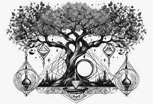 chemical equilibrium symbol included in the tree of life and a hourglass tattoo idea