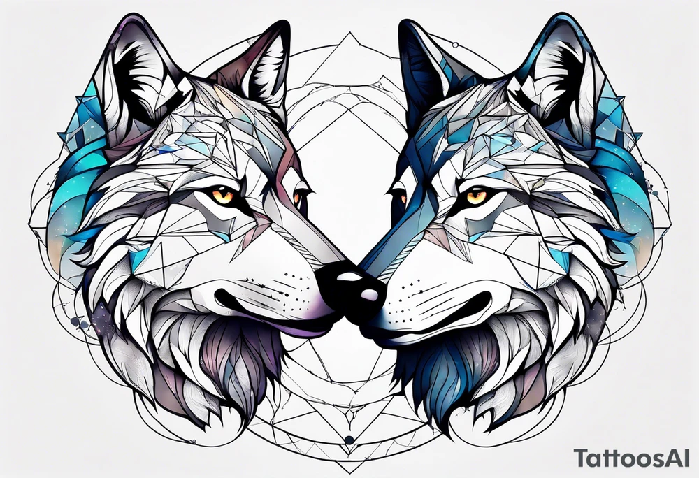Constellation, two animal wolf, géométric tattoo idea