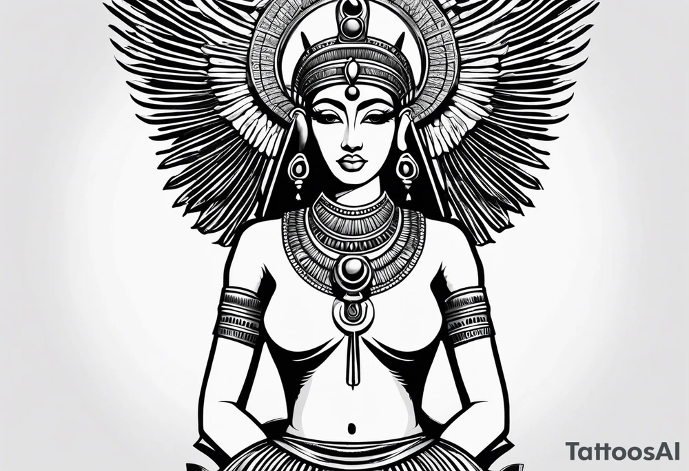 black and white Egyptian goddess Isis tattoo idea