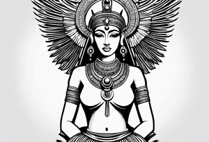 black and white Egyptian goddess Isis tattoo idea