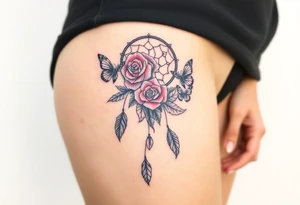 Dreamcatcher roses and butterflies tattoo idea