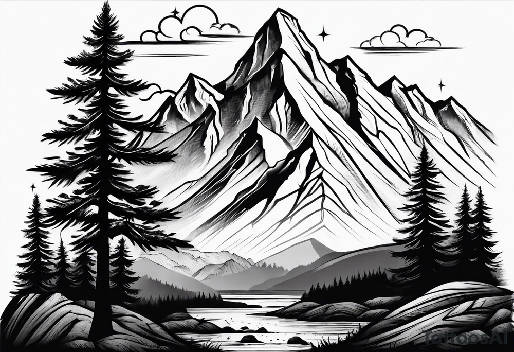 mountain and trees tattoo idea