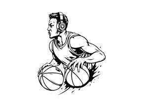 A guy dribbling a basketball with headphones on tattoo idea