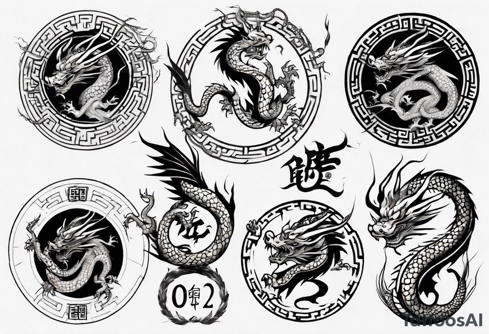 Chinese dragon in a circular shape with "02.03" written on its skin tattoo idea