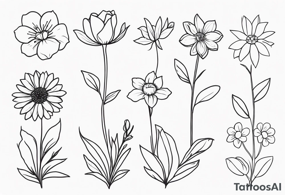 fine line birth month flowers of march may june july together on one stem tattoo idea