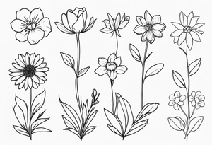 fine line birth month flowers of march may june july together on one stem tattoo idea
