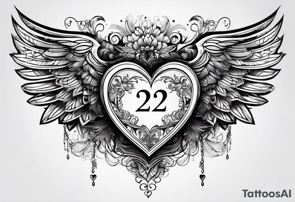 A heart in the form of the number 22 with wings tattoo idea