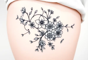 Vine with flowers: daffodil,
Lily, chrysanthemum, rose, aster, narcissus tattoo idea