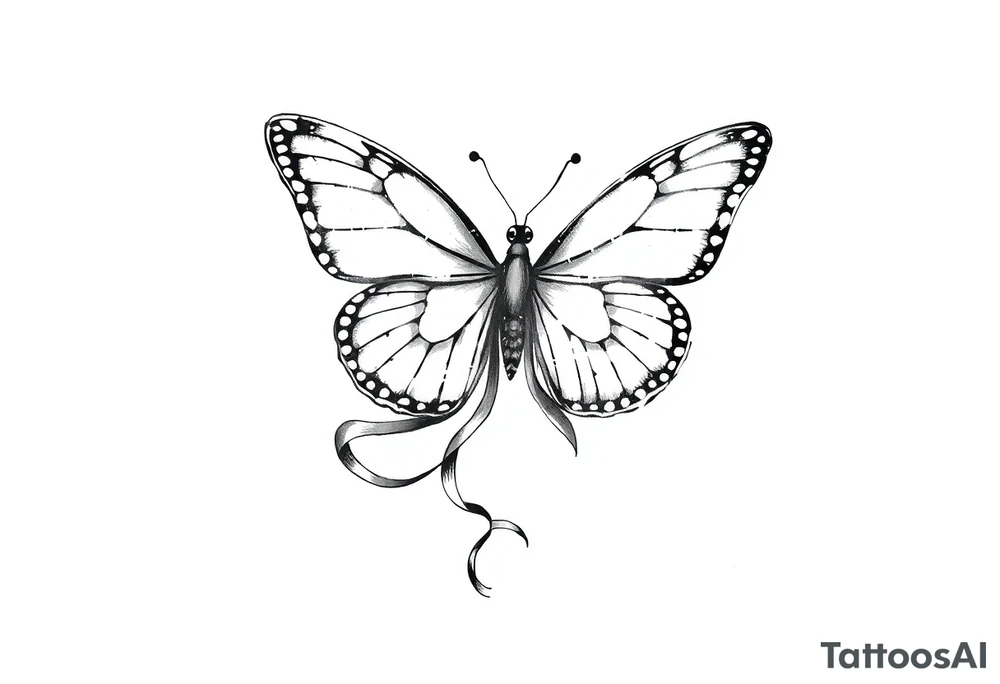 ethereal butterfly with flowing silk ribbons in moonlight tattoo idea