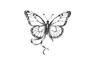 ethereal butterfly with flowing silk ribbons in moonlight tattoo idea