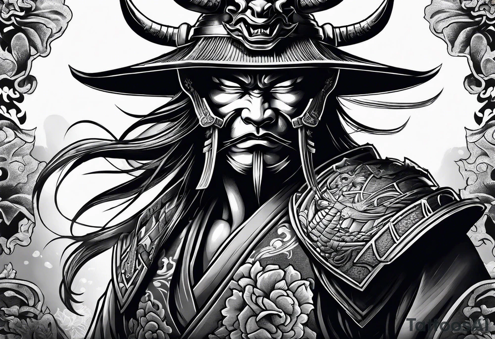 Samurai wearing an oni mask tattoo idea
