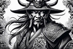 Samurai wearing an oni mask tattoo idea