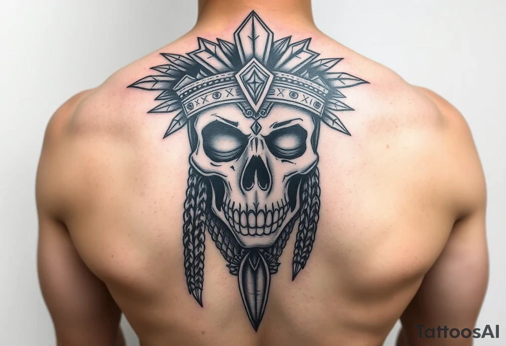 Half skull half face modern lady Aztec warrior sad but strong tired but still going tattoo idea