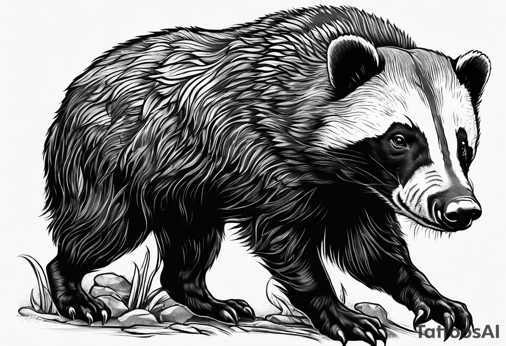 Muscular old honey badger lifting weights tattoo idea