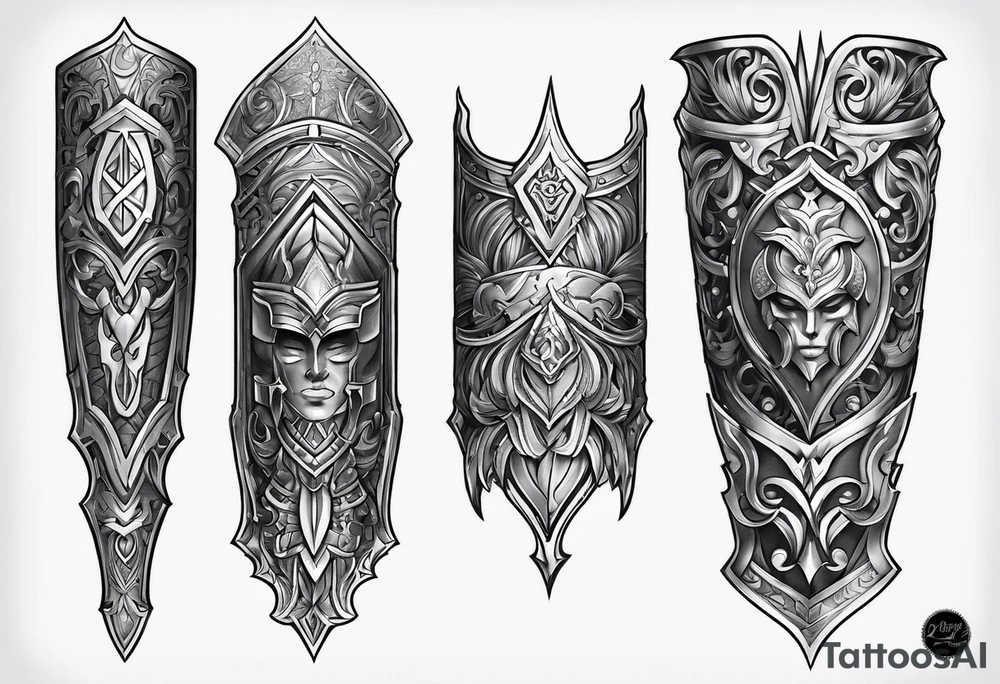 leg armor tattoo idea
