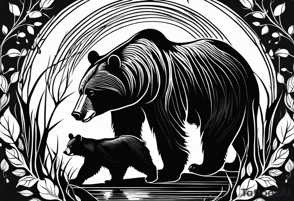mother bear and cub looking at each other teardrop shaped simple tattoo idea