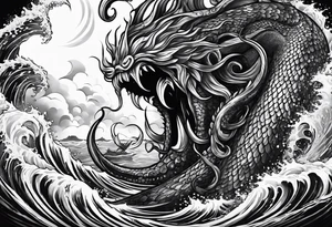 Kraken attacking Poseidon thrusting trident tattoo idea