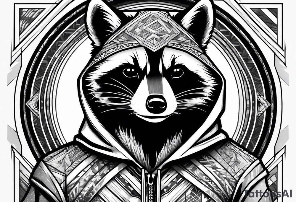 raccoon wearing a Superman hoodie tattoo idea