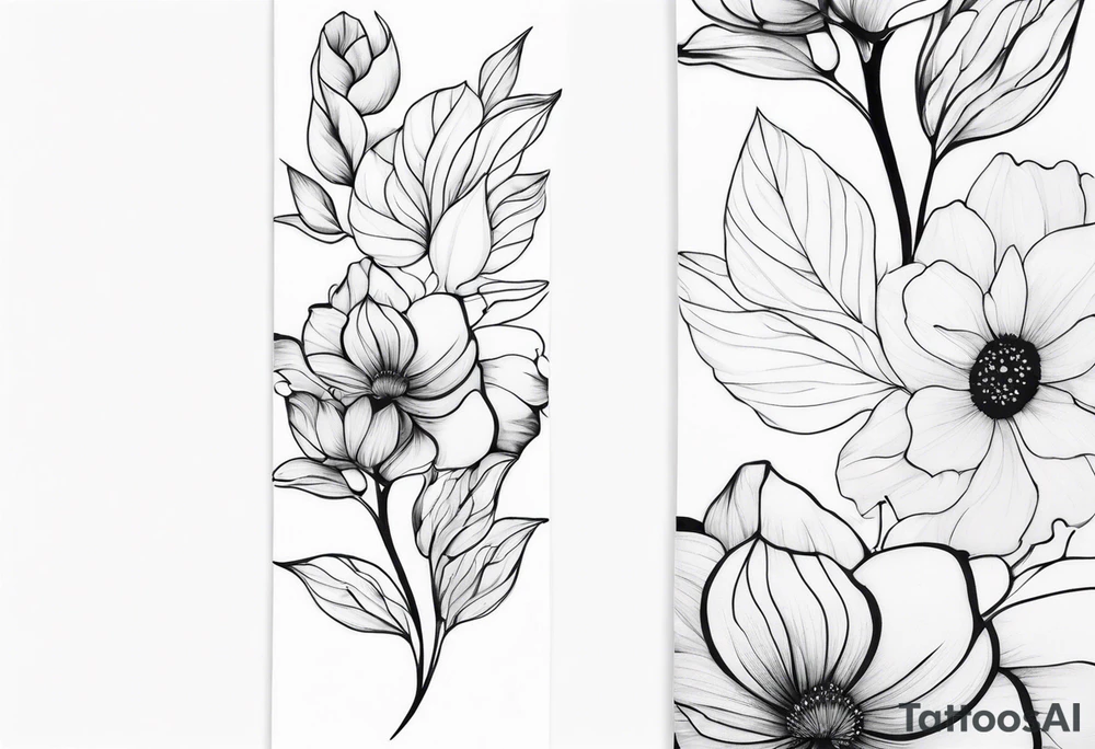 Verticle arm wrap of soft flowers and leaves forearm tattoo idea