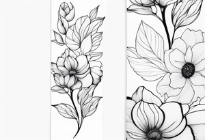 Verticle arm wrap of soft flowers and leaves forearm tattoo idea