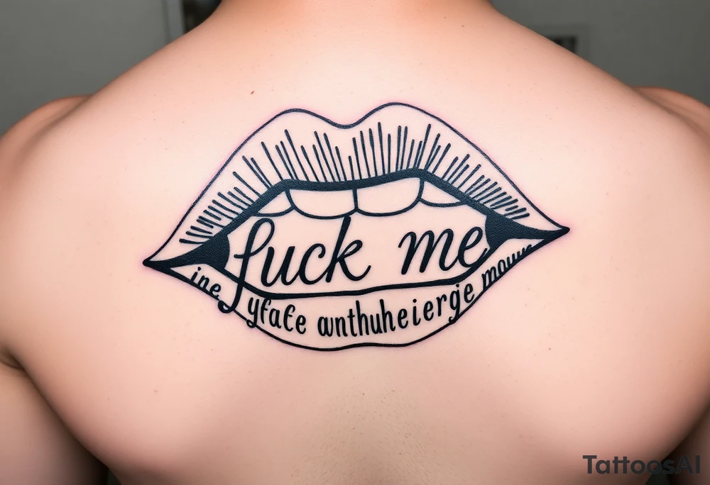 Set of lips with the words fuck me written in them tattoo idea