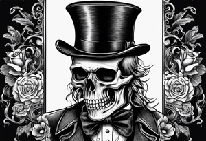 old time skeleton wearing a top hat holding a bible tattoo idea